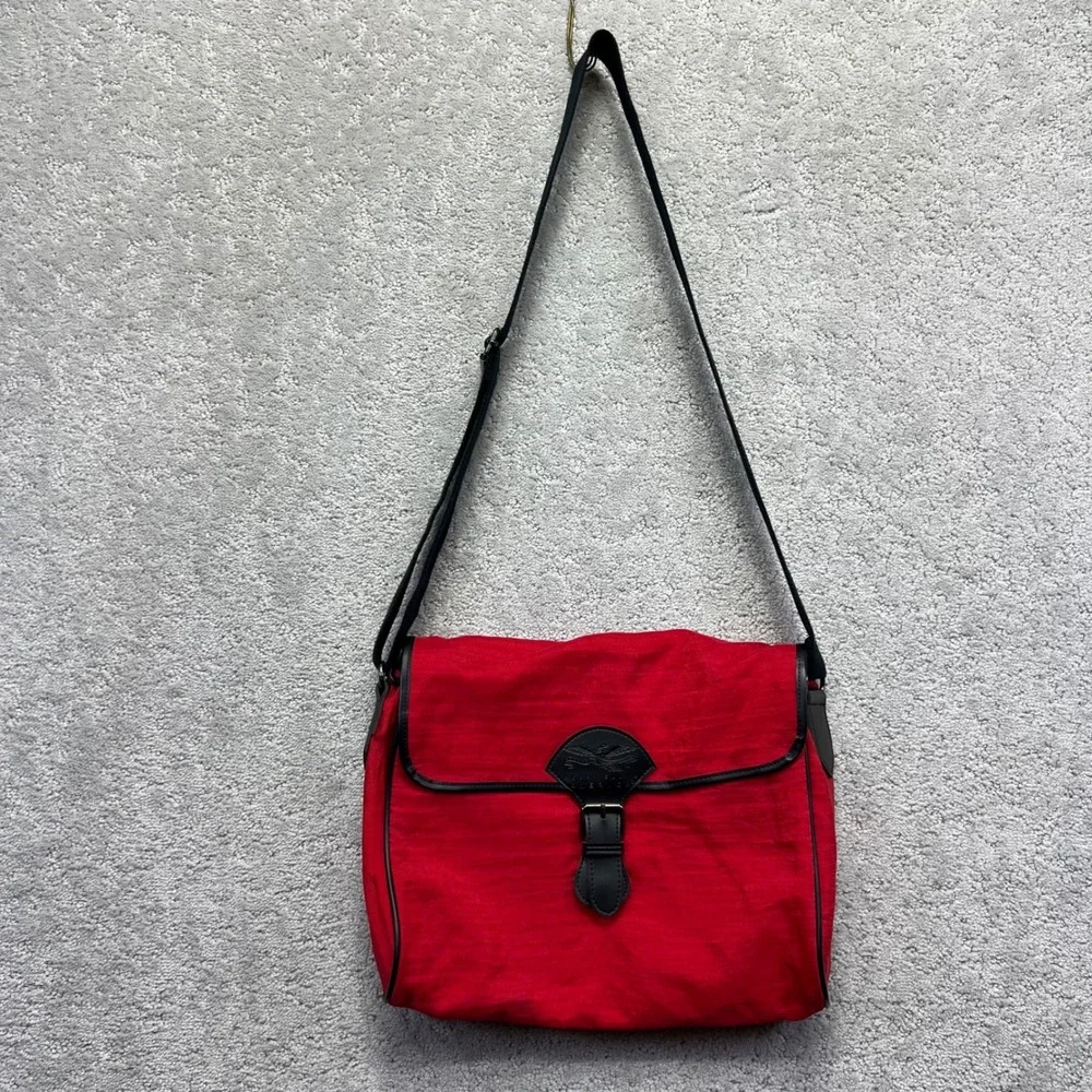 VINTAGE Perry Ellis America Messenger Bag Red Nylon Crossbody Eagle Logo